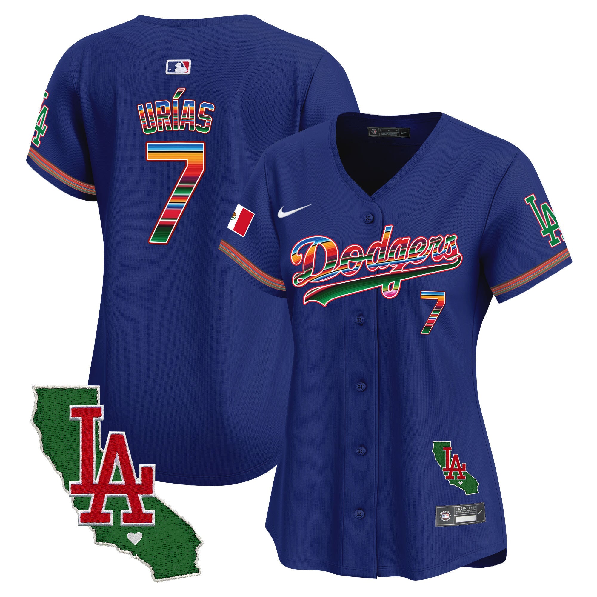 Women's Dodgers Mexico California Patch Vapor Premier Limited Jersey V2 - All Stitched - Royal, Julio Urías