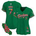 Women's Dodgers Mexico California Patch Vapor Premier Limited Jersey V2 - All Stitched - Green, Julio Urías