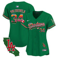 Women's Dodgers Mexico California Patch Vapor Premier Limited Jersey V2 - All Stitched - Green, Fernando Valenzuela