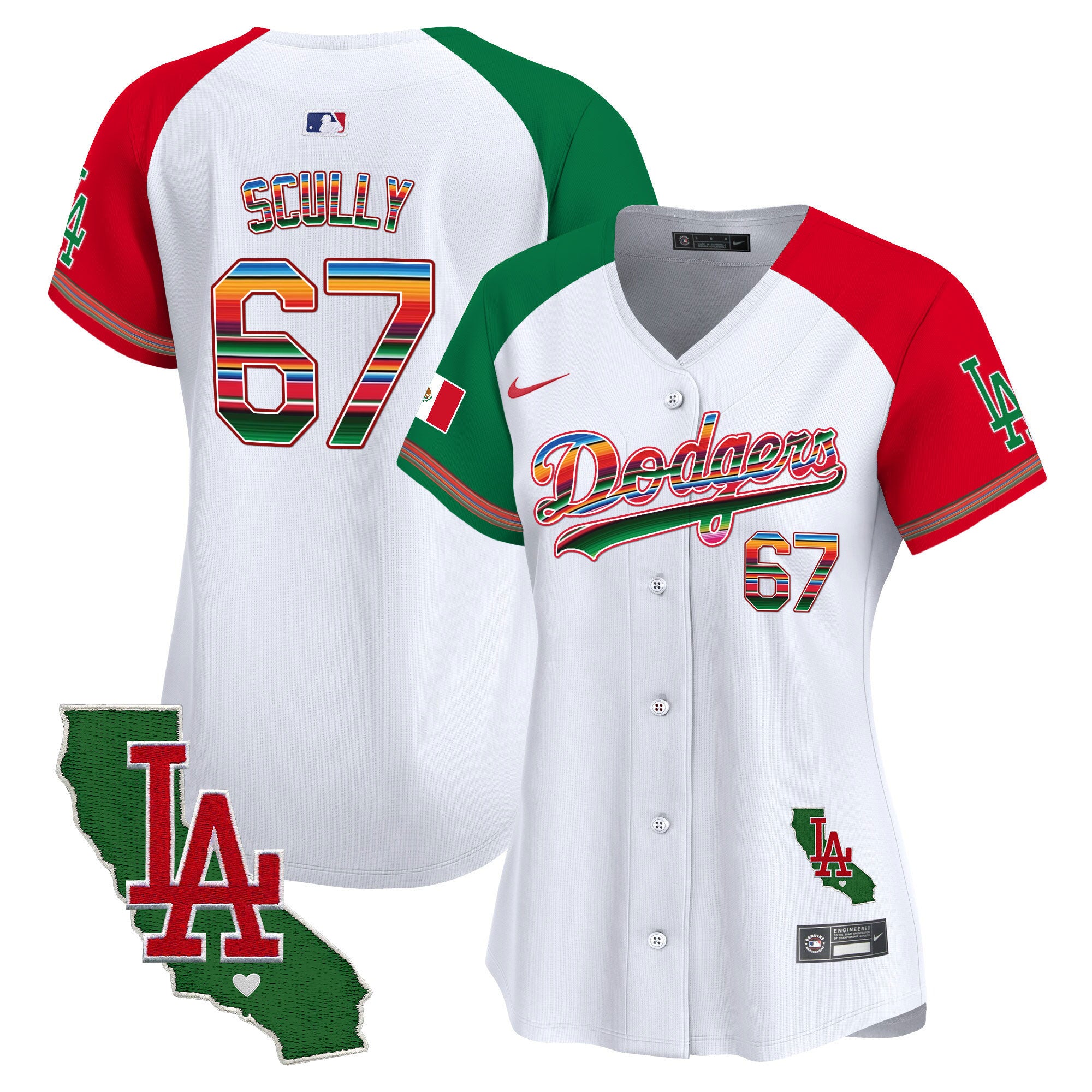 Women's Dodgers Mexico California Patch Vapor Premier Limited Jersey V2 - All Stitched - Alternate, Vin Scully