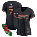 Women's Dodgers Mexico California Patch Vapor Premier Limited Jersey V2 - All Stitched - Black, Julio Urías