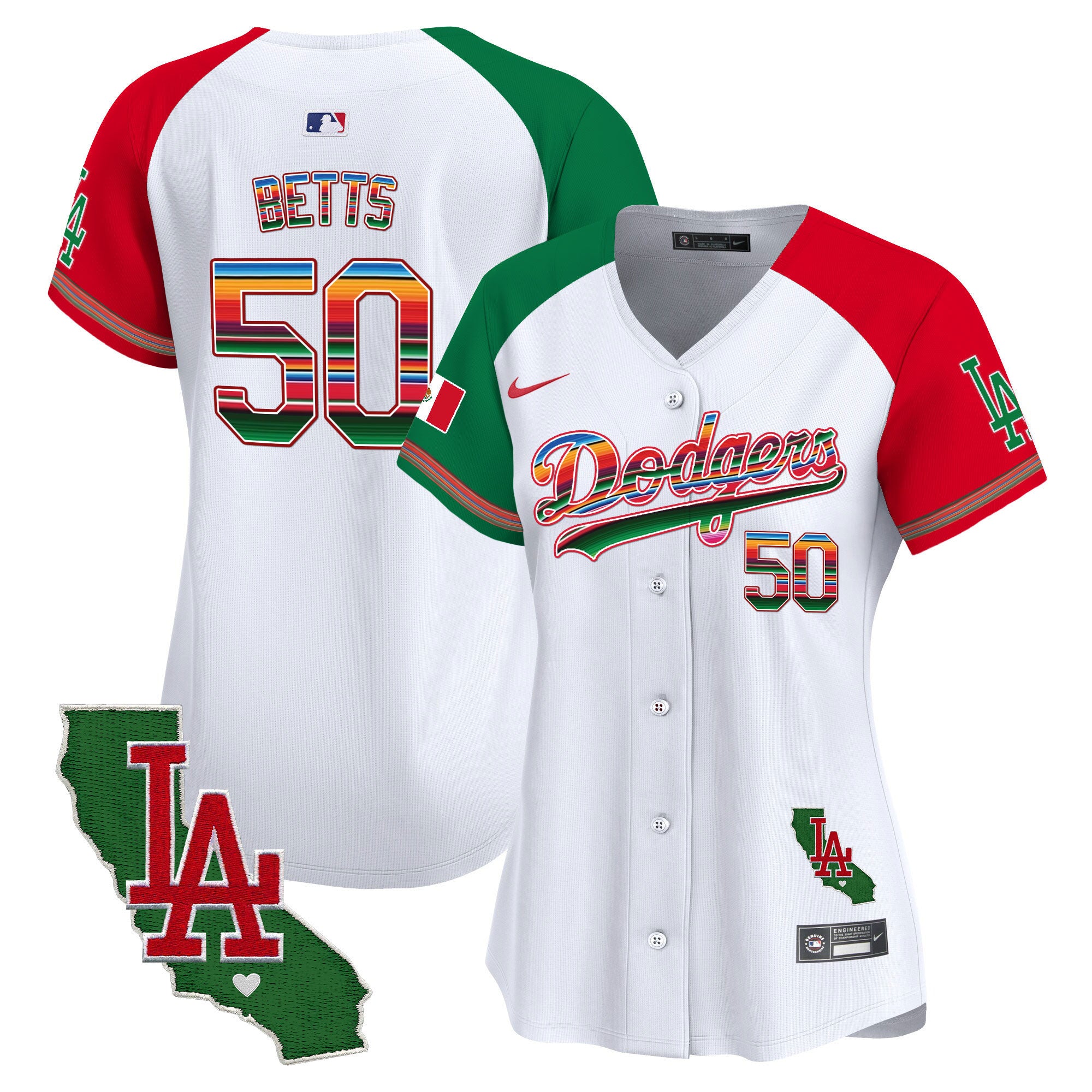 Women's Dodgers Mexico California Patch Vapor Premier Limited Jersey V2 - All Stitched - Alternate, Mookie Betts