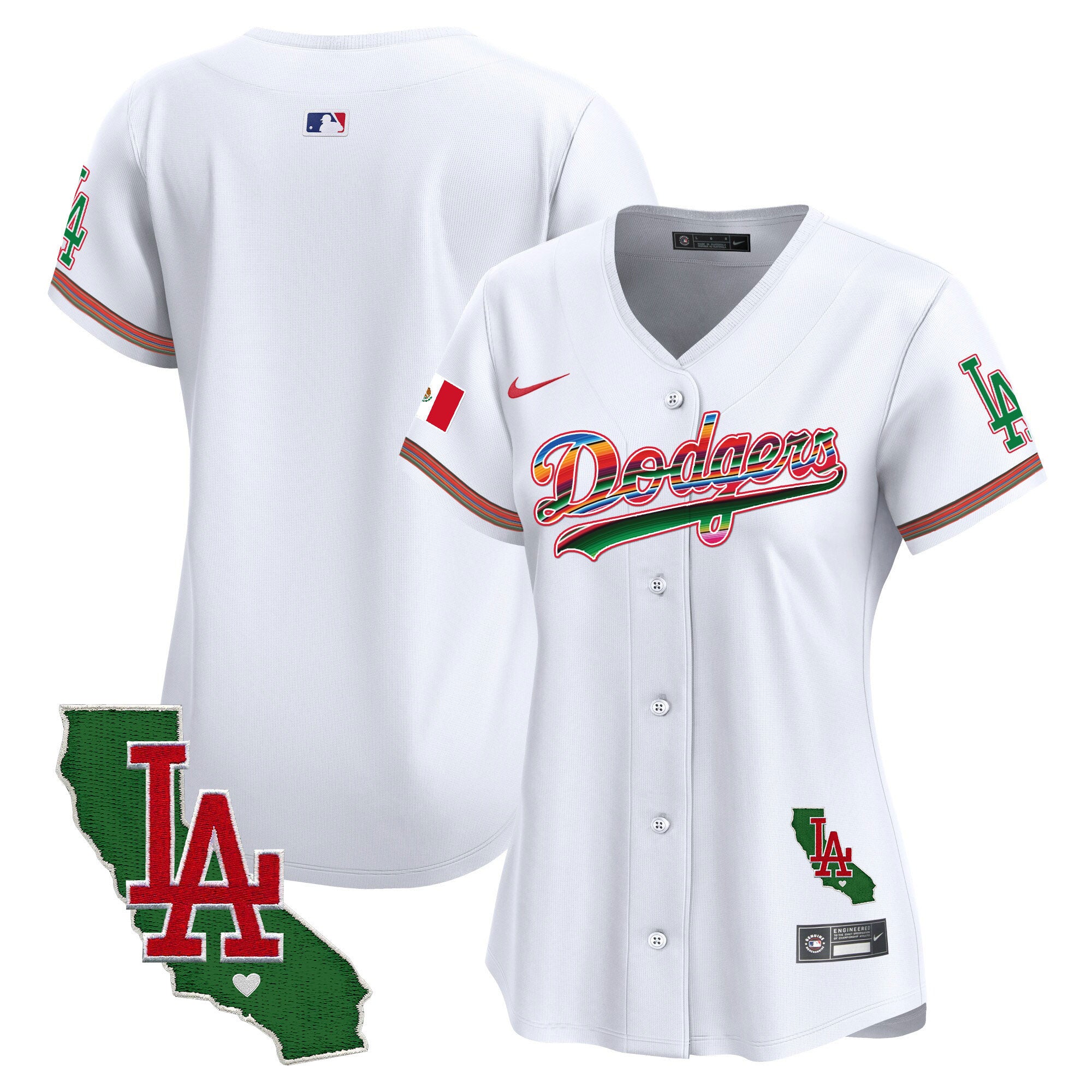 Women's Dodgers Mexico California Patch Vapor Premier Limited Jersey V2 - All Stitched - White, Team