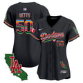 Women's Dodgers Mexico California Patch Vapor Premier Limited Jersey V2 - All Stitched - Black, Mookie Betts