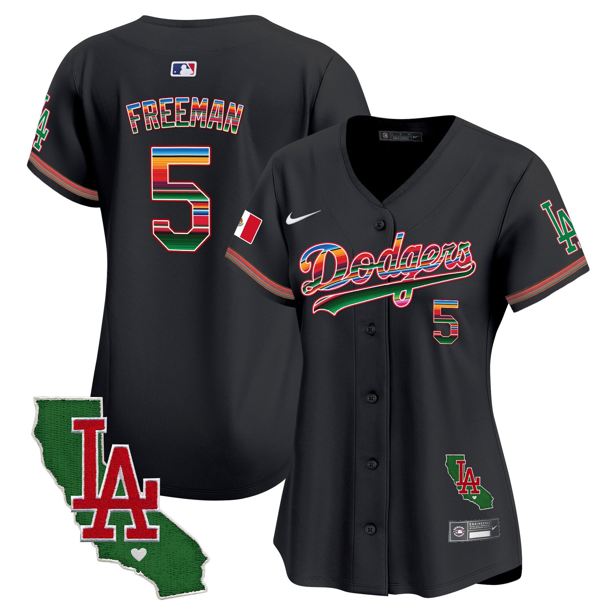 Women's Dodgers Mexico California Patch Vapor Premier Limited Jersey V2 - All Stitched - Black, Freddie Freeman