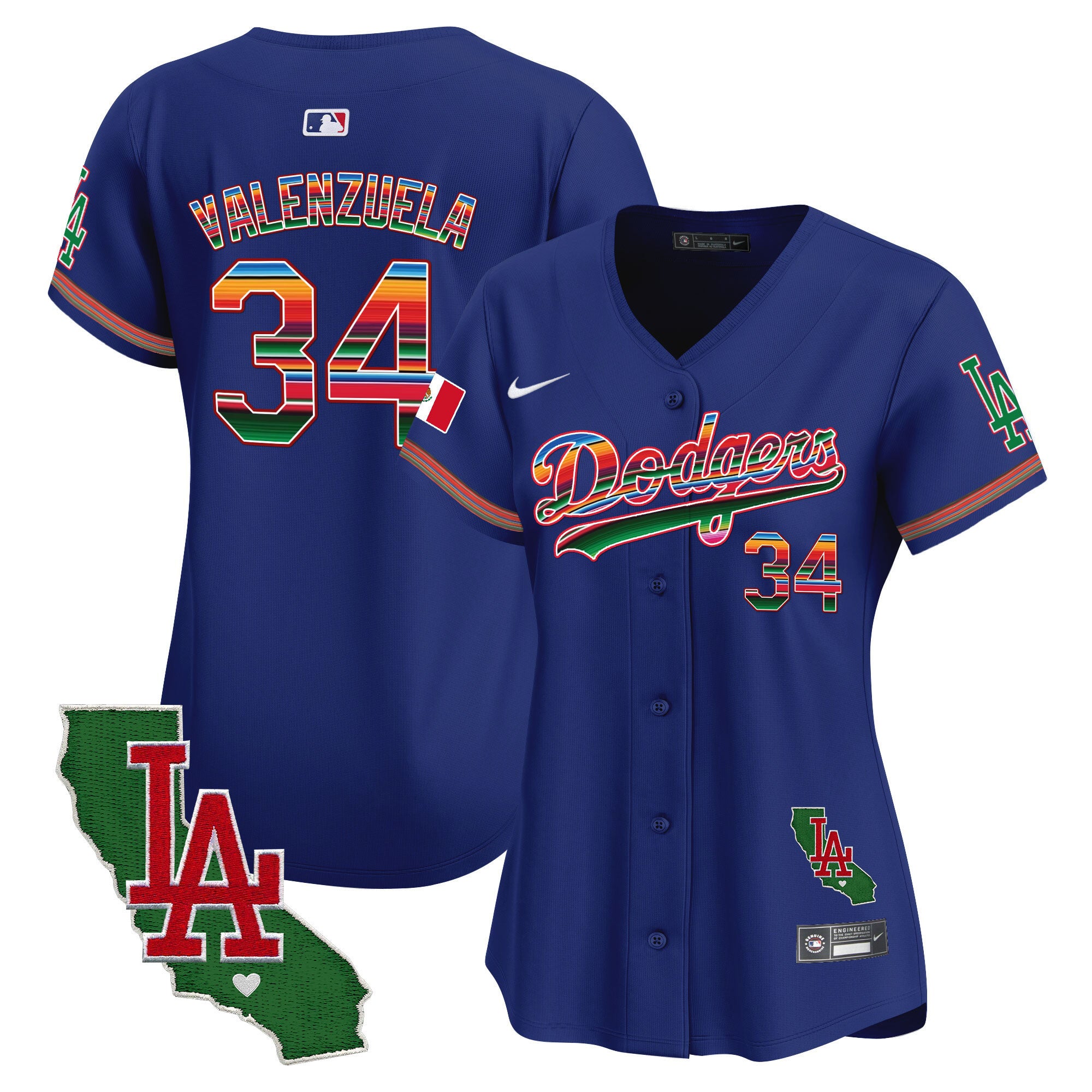 Women's Dodgers Mexico California Patch Vapor Premier Limited Jersey V2 - All Stitched - Royal, Fernando Valenzuela