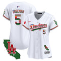 Women's Dodgers Mexico California Patch Vapor Premier Limited Jersey V2 - All Stitched - White, Freddie Freeman