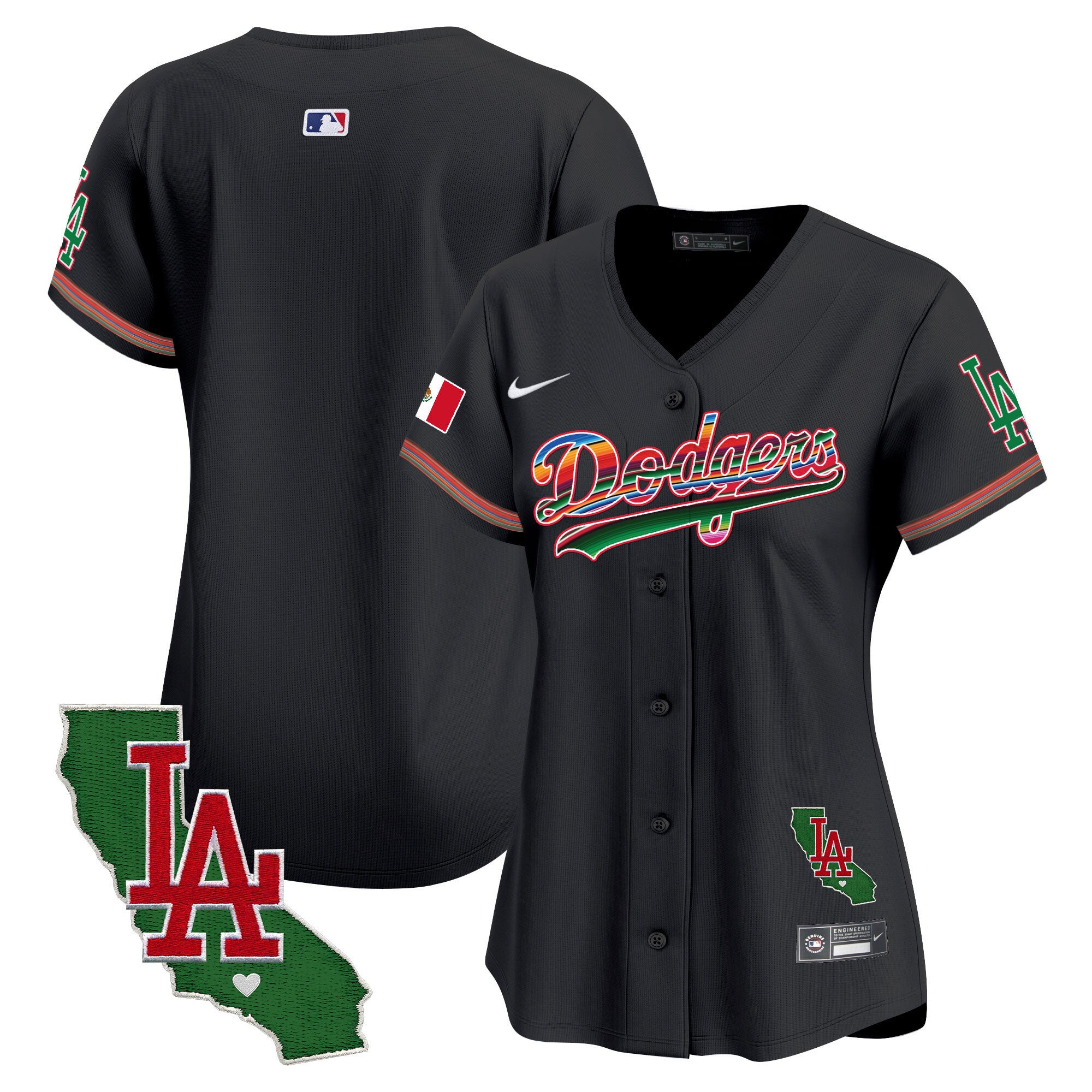 Women's Dodgers Mexico California Patch Vapor Premier Limited Jersey V2 - All Stitched - Black, Team