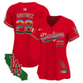 Women's Dodgers Mexico California Patch Vapor Premier Limited Jersey V2 - All Stitched - Red, J.D. Martinez