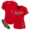 Women's Dodgers Mexico California Patch Vapor Premier Limited Jersey V2 - All Stitched - Red, Team