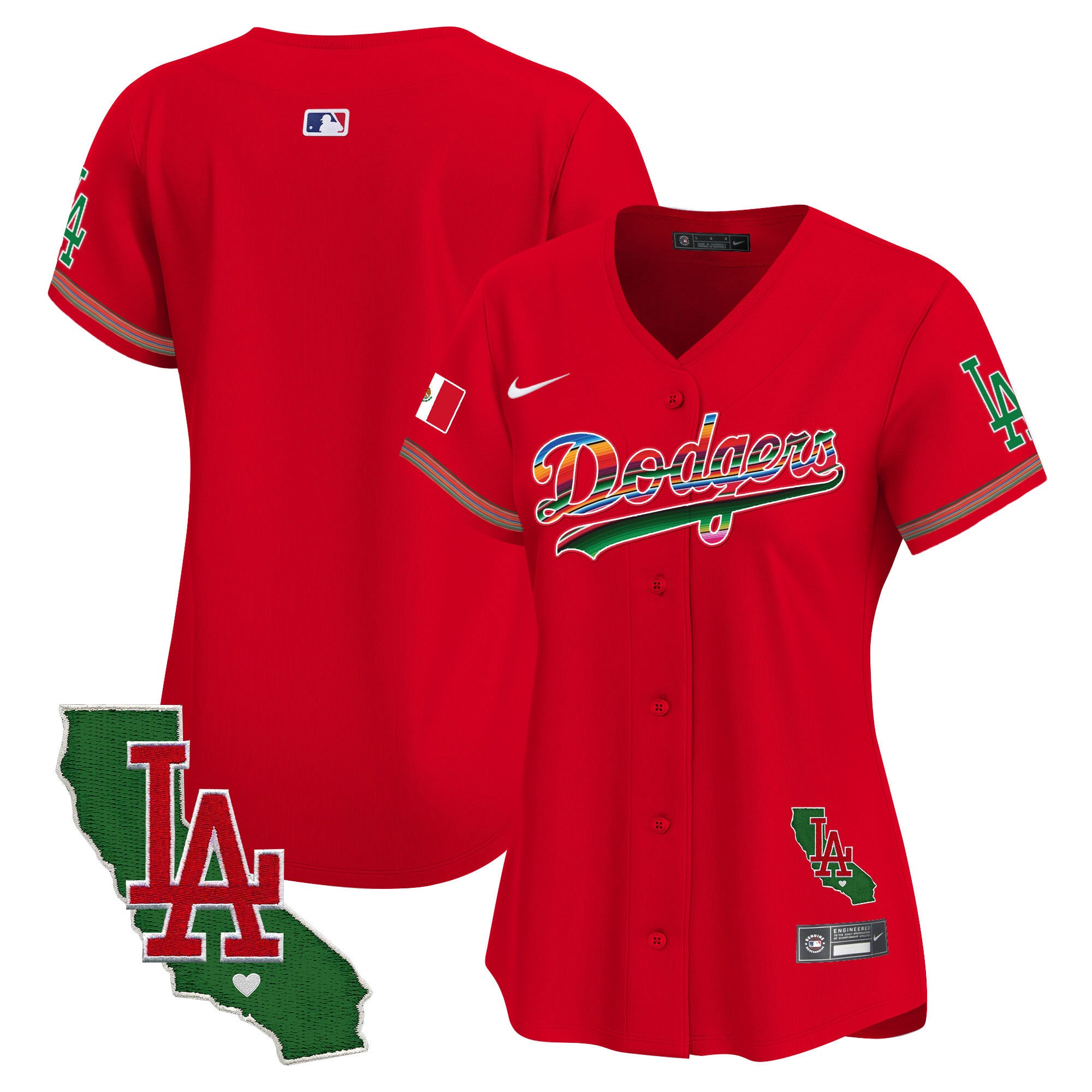 Women's Dodgers Mexico California Patch Vapor Premier Limited Jersey V2 - All Stitched - Red, Team