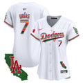 Women's Dodgers Mexico California Patch Vapor Premier Limited Jersey V2 - All Stitched - White, Julio Urías