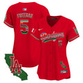 Women's Dodgers Mexico California Patch Vapor Premier Limited Jersey V2 - All Stitched - Red, Freddie Freeman