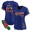 Women's Dodgers Mexico California Patch Vapor Premier Limited Jersey V2 - All Stitched - Royal, Vin Scully