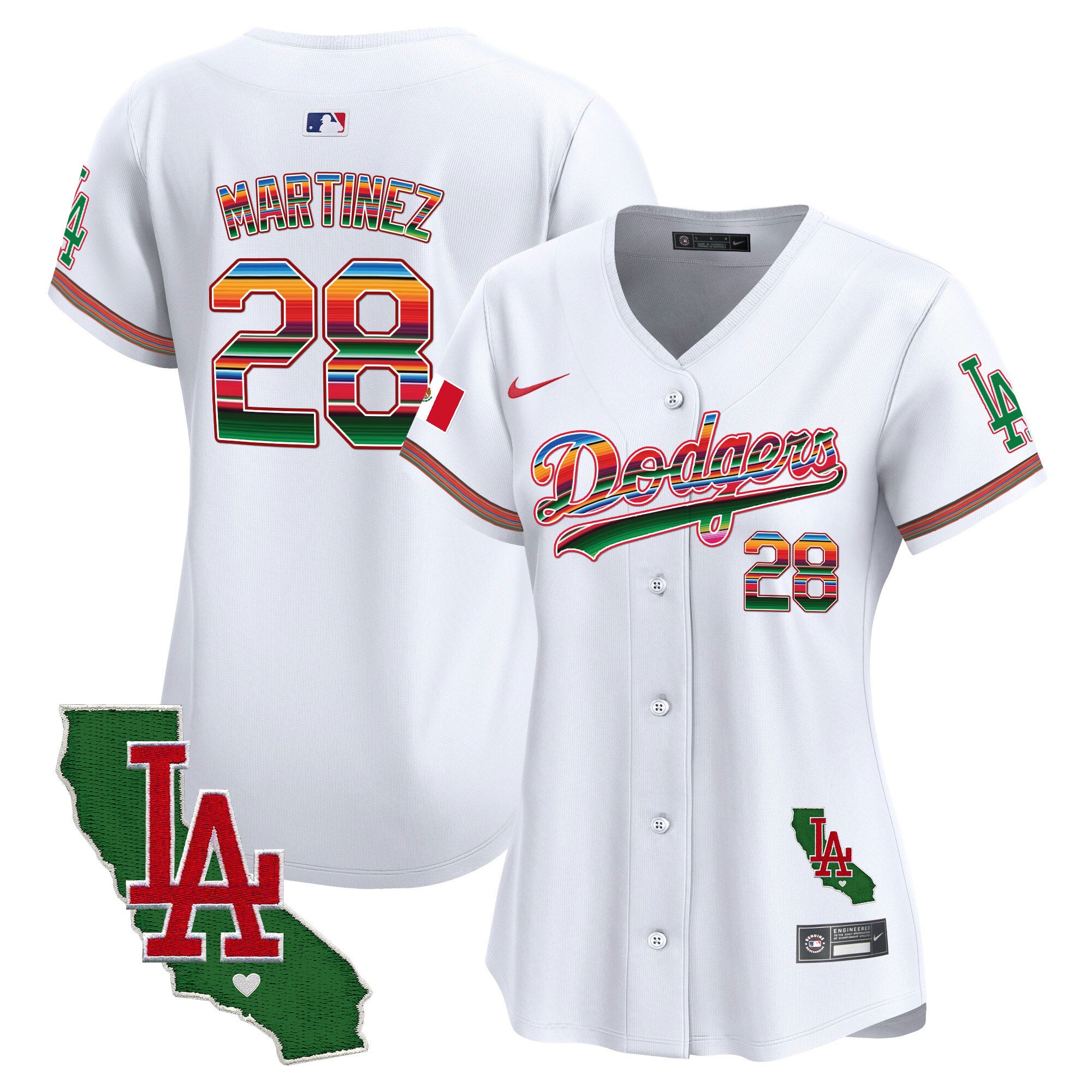 Women's Dodgers Mexico California Patch Vapor Premier Limited Jersey V2 - All Stitched - White, J.D. Martinez