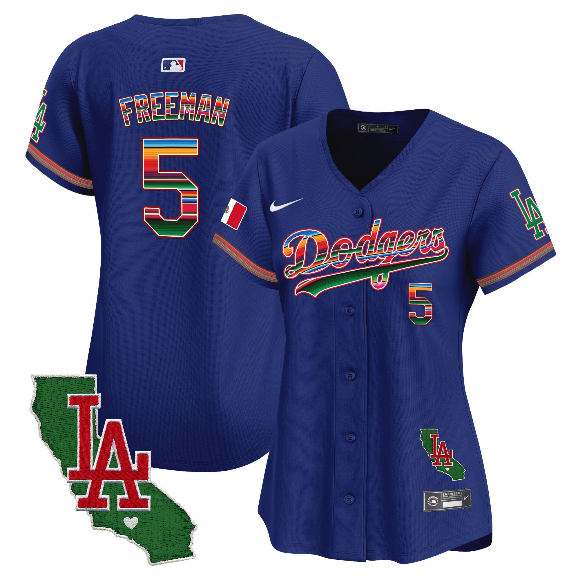 Women's Dodgers Mexico California Patch Vapor Premier Limited Jersey V2 - All Stitched - Royal, Freddie Freeman