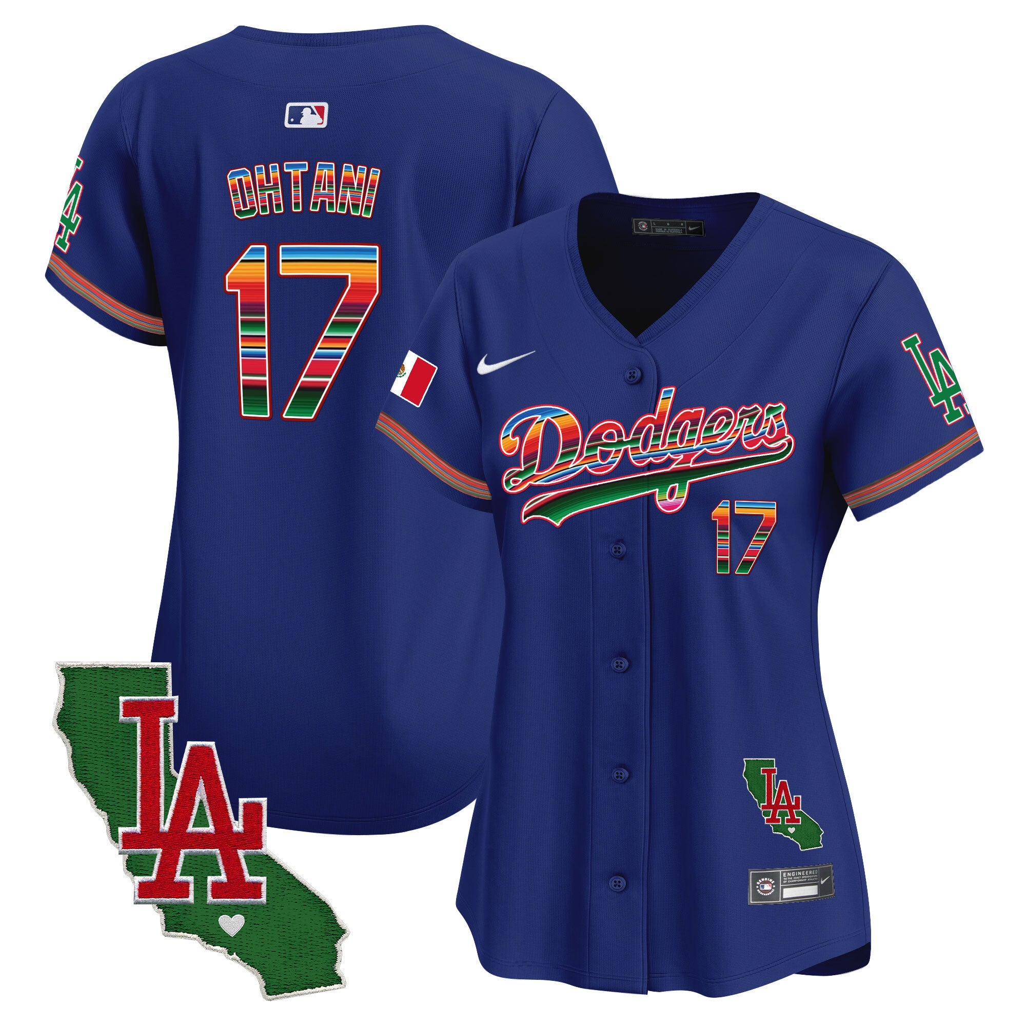 Women's Dodgers Mexico California Patch Vapor Premier Limited Jersey V2 - All Stitched - Royal, Shohei Ohtani