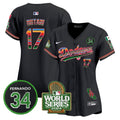 Women's Dodgers Mexico Fernando Memorial & 2024 World Series Patch Vapor Premier Limited Jersey - All Stitched - Black, Shohei Ohtani