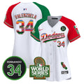 Women's Dodgers Mexico Fernando Memorial & 2024 World Series Patch Vapor Premier Limited Jersey - All Stitched - Alternate, Fernando Valenzuela