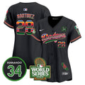 Women's Dodgers Mexico Fernando Memorial & 2024 World Series Patch Vapor Premier Limited Jersey - All Stitched - Black, J.D. Martinez