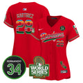 Women's Dodgers Mexico Fernando Memorial & 2024 World Series Patch Vapor Premier Limited Jersey - All Stitched - Red, J.D. Martinez