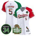 Women's Dodgers Mexico Fernando Memorial & 2024 World Series Patch Vapor Premier Limited Jersey - All Stitched - Alternate, Freddie Freeman