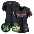 Women's Dodgers Mexico Fernando Memorial & 2024 World Series Patch Vapor Premier Limited Jersey - All Stitched - Black, Team