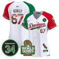 Women's Dodgers Mexico Fernando Memorial & 2024 World Series Patch Vapor Premier Limited Jersey - All Stitched - Alternate, Vin Scully