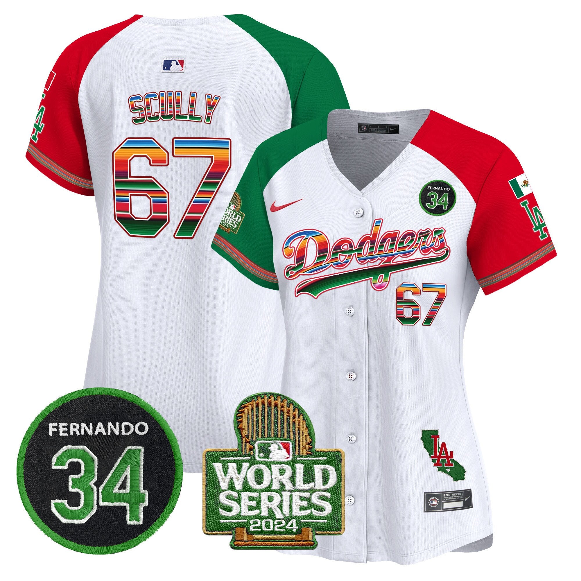 Women's Dodgers Mexico Fernando Memorial & 2024 World Series Patch Vapor Premier Limited Jersey - All Stitched - Alternate, Vin Scully