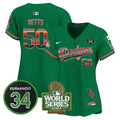 Women's Dodgers Mexico Fernando Memorial & 2024 World Series Patch Vapor Premier Limited Jersey - All Stitched - Green, Mookie Betts