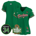 Women's Dodgers Mexico Fernando Memorial & 2024 World Series Patch Vapor Premier Limited Jersey - All Stitched - Green, Team