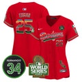Women's Dodgers Mexico Fernando Memorial & 2024 World Series Patch Vapor Premier Limited Jersey - All Stitched - Red, Tommy Edman