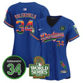 Women's Dodgers Mexico Fernando Memorial & 2024 World Series Patch Vapor Premier Limited Jersey - All Stitched - Royal, Fernando Valenzuela