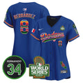 Women's Dodgers Mexico Fernando Memorial & 2024 World Series Patch Vapor Premier Limited Jersey V2 - All Stitched - Royal, Kike Hernandez