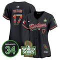 Women's Dodgers Mexico Fernando Memorial & 2024 World Series Patch Vapor Premier Limited Jersey V2 - All Stitched - Black, Shohei Ohtani