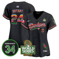 Women's Dodgers Mexico Fernando Memorial & 2024 World Series Patch Vapor Premier Limited Jersey V2 - All Stitched - Black, Kobe Bryant