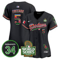 Women's Dodgers Mexico Fernando Memorial & 2024 World Series Patch Vapor Premier Limited Jersey V2 - All Stitched - Black, Freddie Freeman