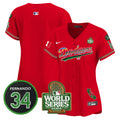 Women's Dodgers Mexico Fernando Memorial & 2024 World Series Patch Vapor Premier Limited Jersey V2 - All Stitched - Red, Team
