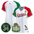 Women's Dodgers Mexico Fernando Memorial & 2024 World Series Patch Vapor Premier Limited Jersey V2 - All Stitched - Alternate, Team
