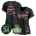 Women's Dodgers Mexico Fernando Memorial & 2024 World Series Patch Vapor Premier Limited Jersey V2 - All Stitched - Black, Tommy Edman