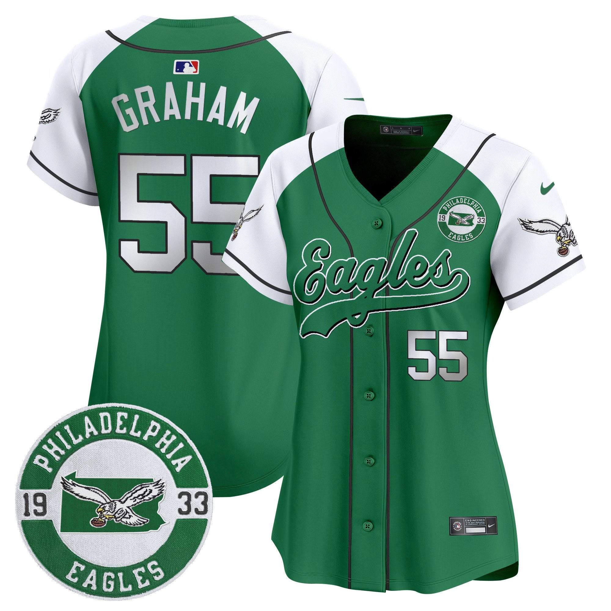Women's Eagles Est. 1933 Patch Patch Kelly Green Vapor Baseball Jersey - All Stitched - Kelly Alternate, Brandon Graham