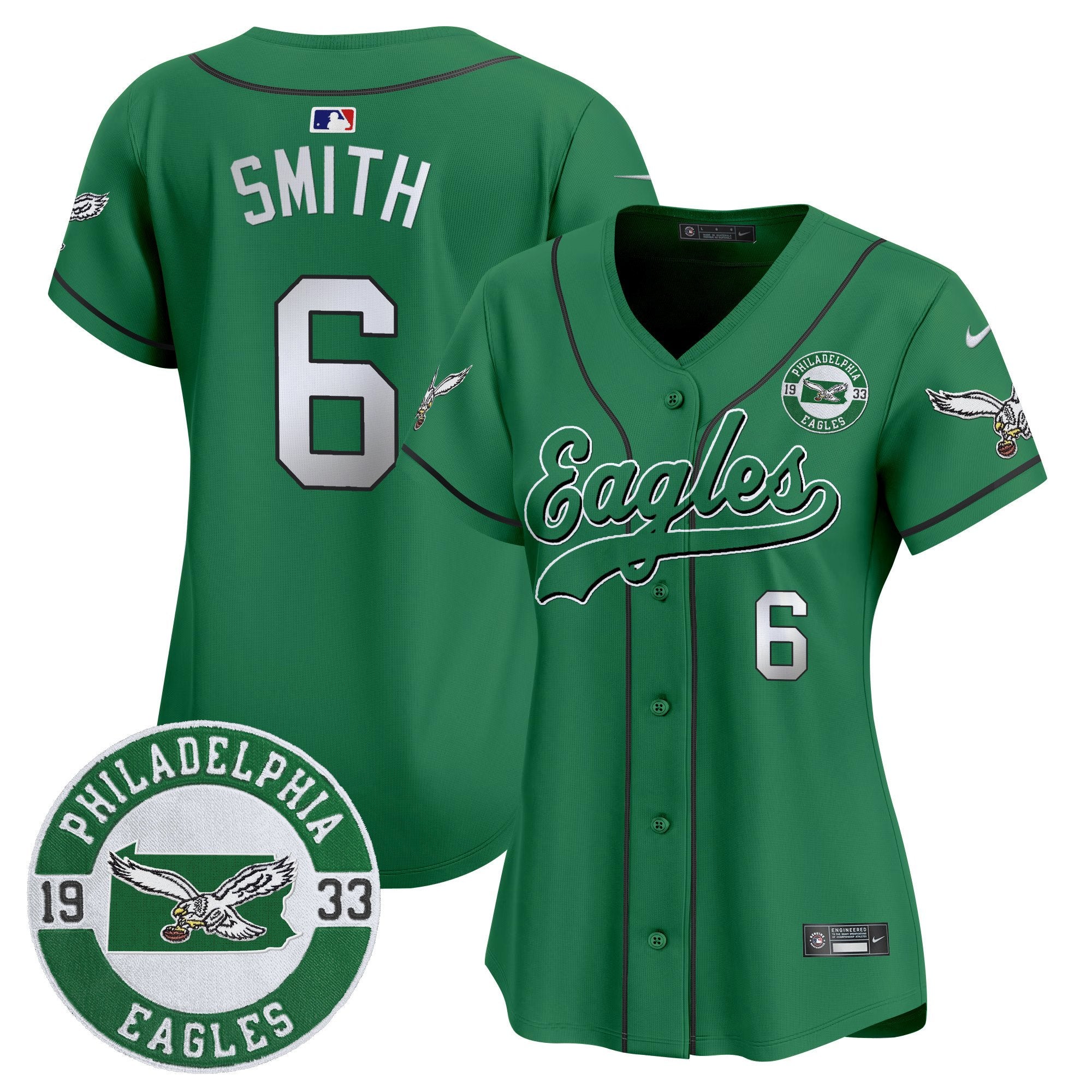 Women's Eagles Est. 1933 Patch Patch Kelly Green Vapor Baseball Jersey - All Stitched - Kelly, Devonta Smith