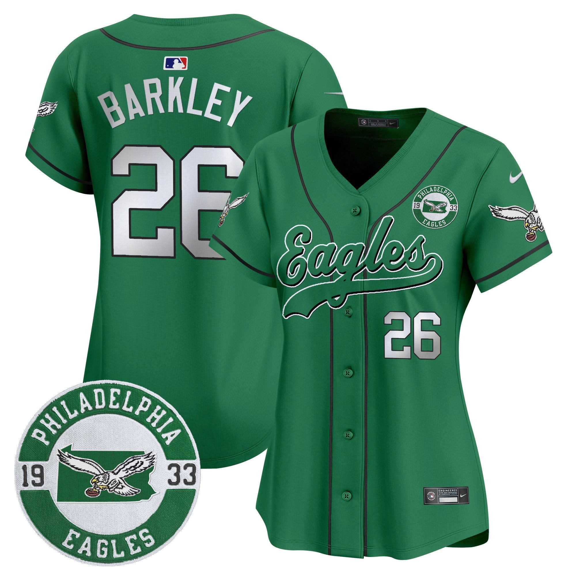 Women's Eagles Est. 1933 Patch Patch Kelly Green Vapor Baseball Jersey - All Stitched - Kelly, Saquon Barkley