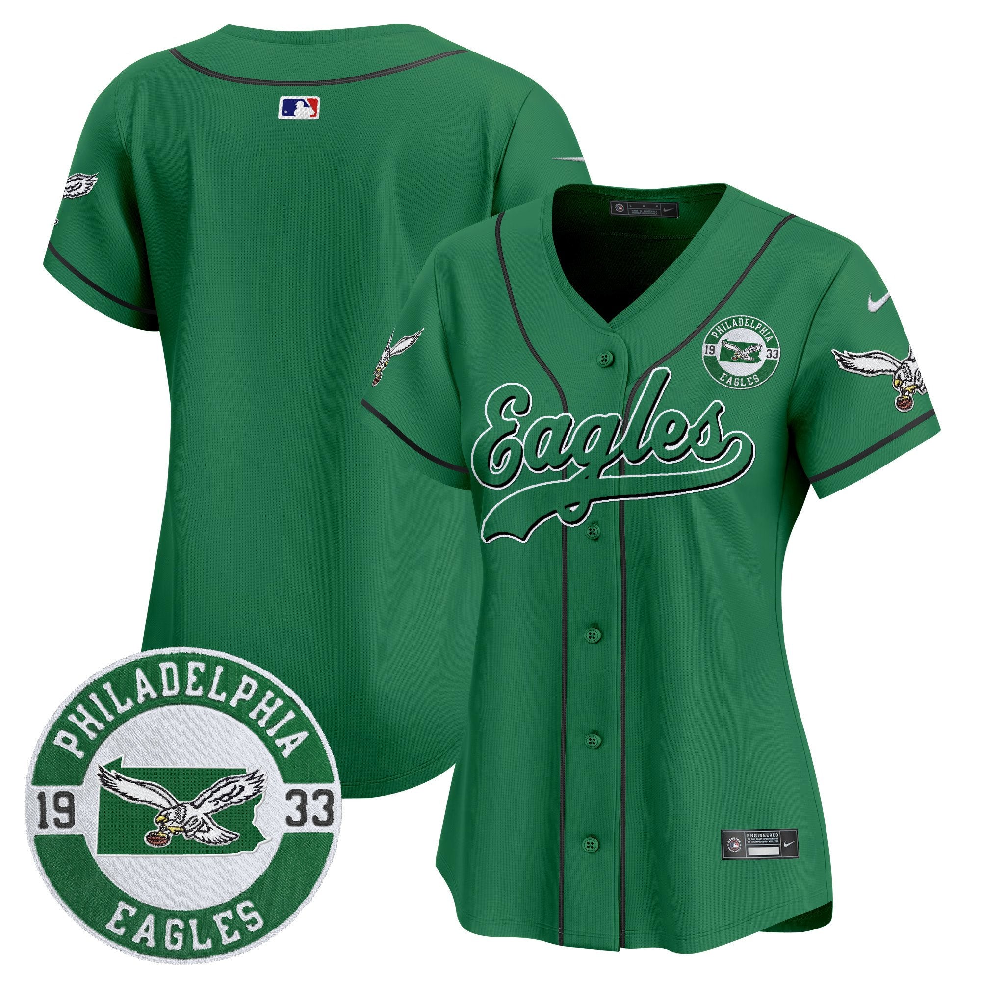 Women's Eagles Est. 1933 Patch Patch Kelly Green Vapor Baseball Jersey - All Stitched - Kelly, Team