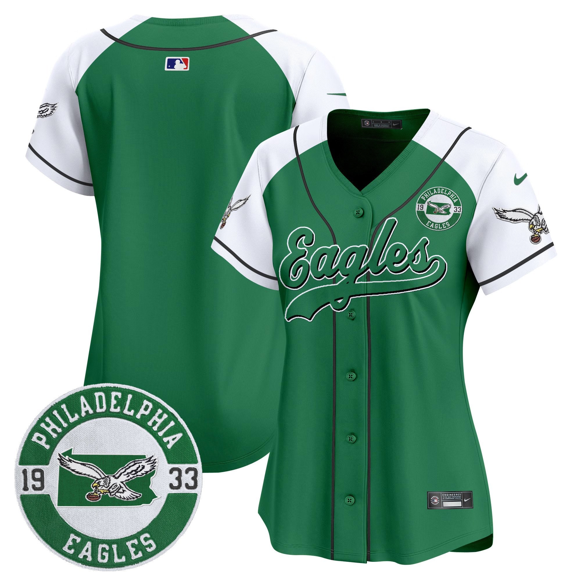 Women's Eagles Est. 1933 Patch Patch Kelly Green Vapor Baseball Jersey - All Stitched - Kelly Alternate, Team
