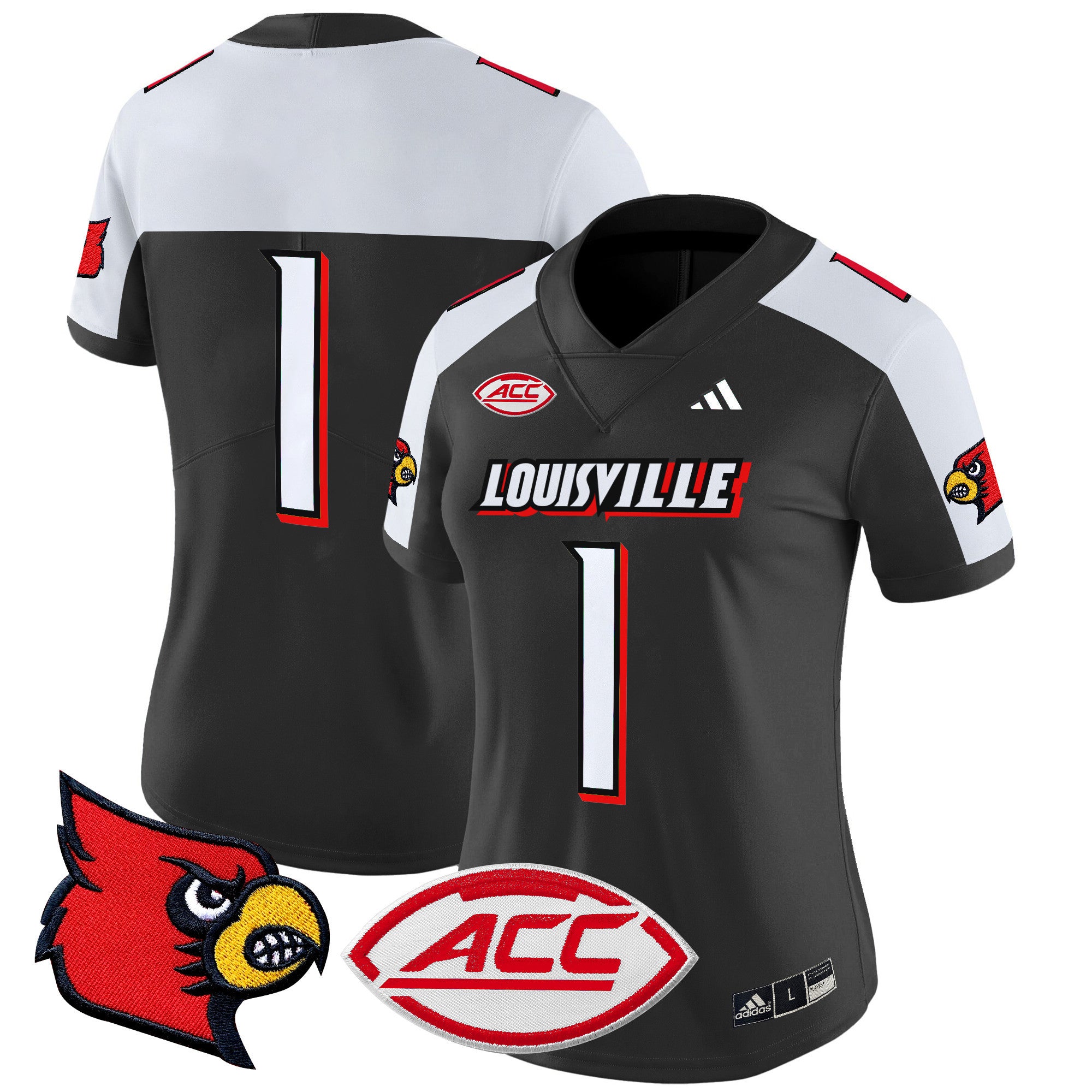 Women's Louisville Cardinals 2024 Vapor Limited Jersey - All Stitched - Black Alternate, #1 Team