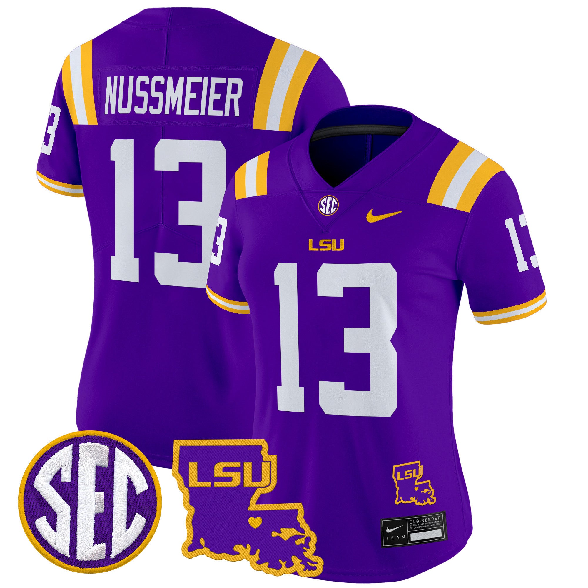 Women's LSU Tigers 2024 Louisiana Patch Vapor Limited Jersey - All Stitched - Purple, Garrett Nussmeier