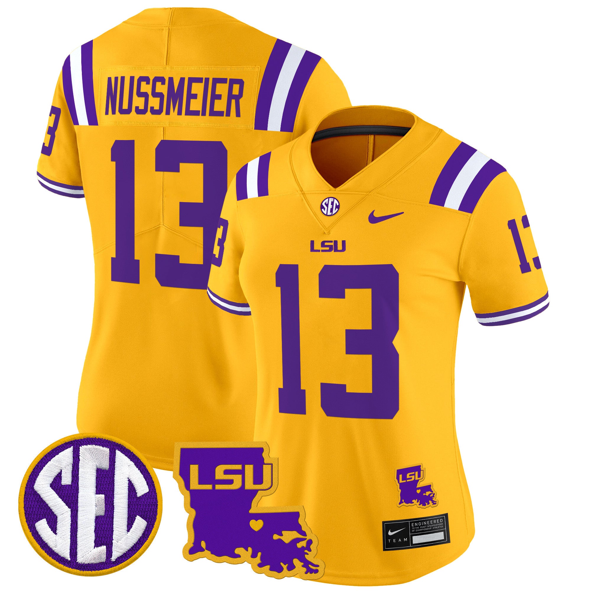 Women's LSU Tigers 2024 Louisiana Patch Vapor Limited Jersey - All Stitched - Gold, Garrett Nussmeier