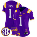 Women's LSU Tigers 2024 Louisiana Patch Vapor Limited Jersey - All Stitched - Purple, Ja'Marr Chase
