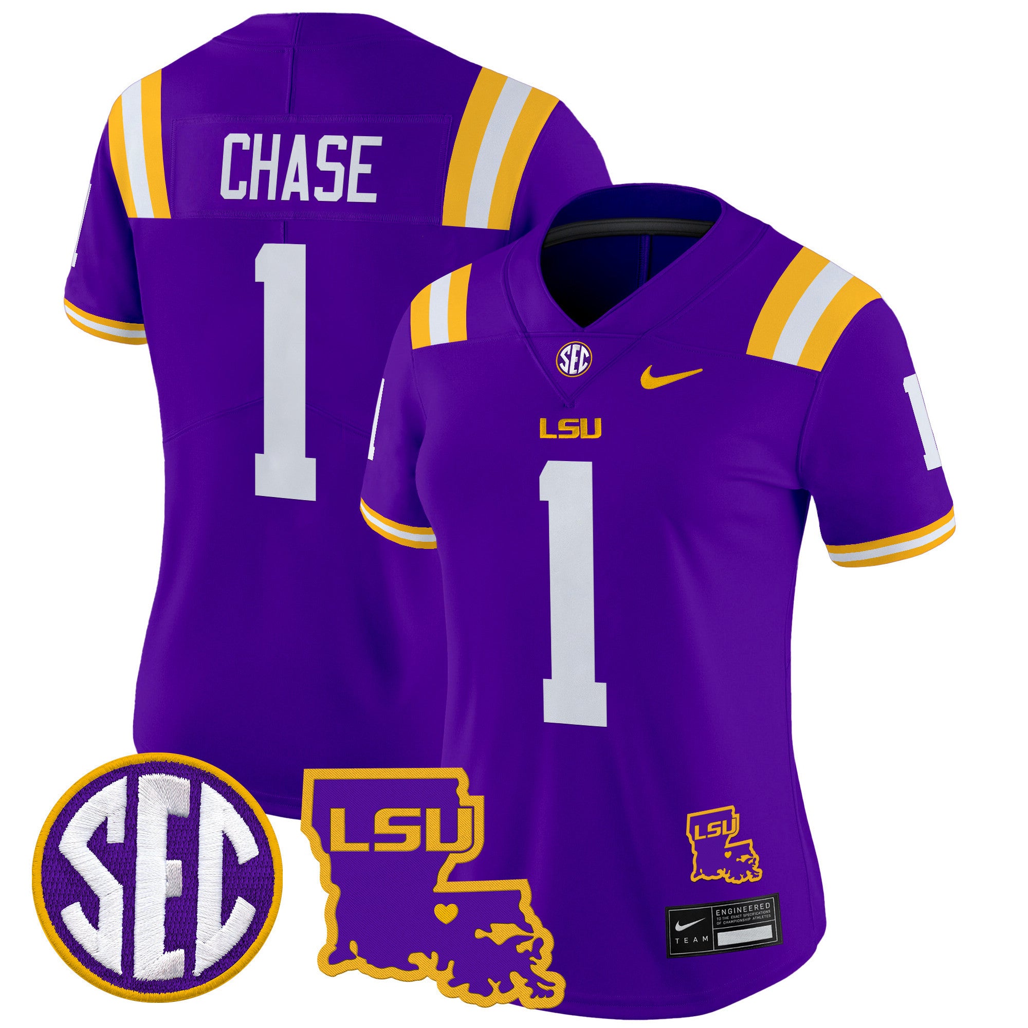Women's LSU Tigers 2024 Louisiana Patch Vapor Limited Jersey - All Stitched - Purple, Ja'Marr Chase